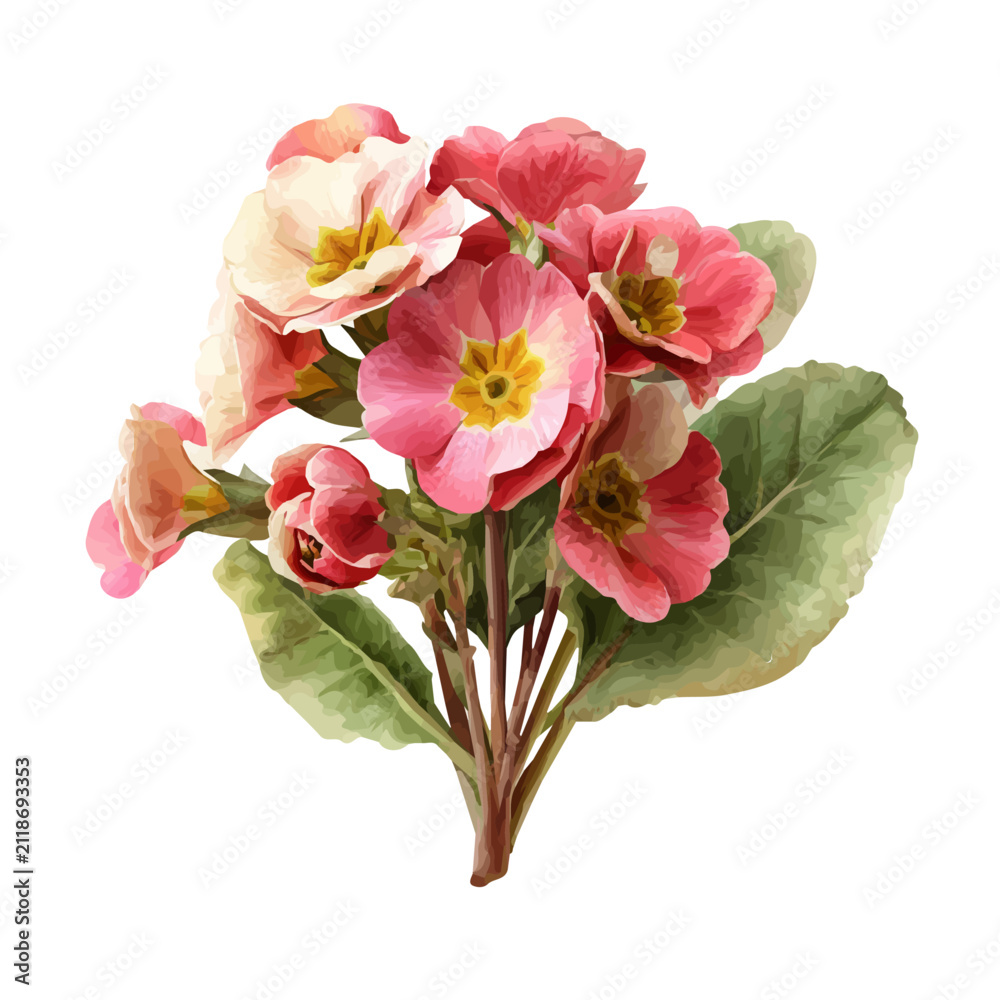 Obraz premium Watercolor illustration of Primrose Bouquet, isolated on white background