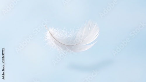 Cuadro en lienzo Single white feather floating in air