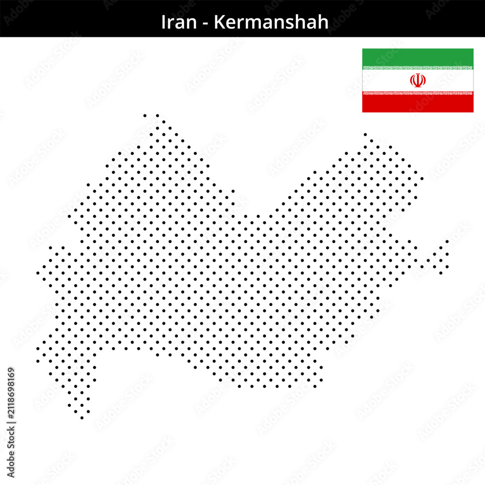 Fototapeta premium Map of Iran region Kermanshah in small cross shaped dots
