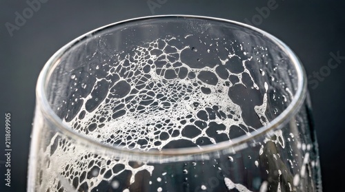Clear Glass With Foam Residue on Dark Background