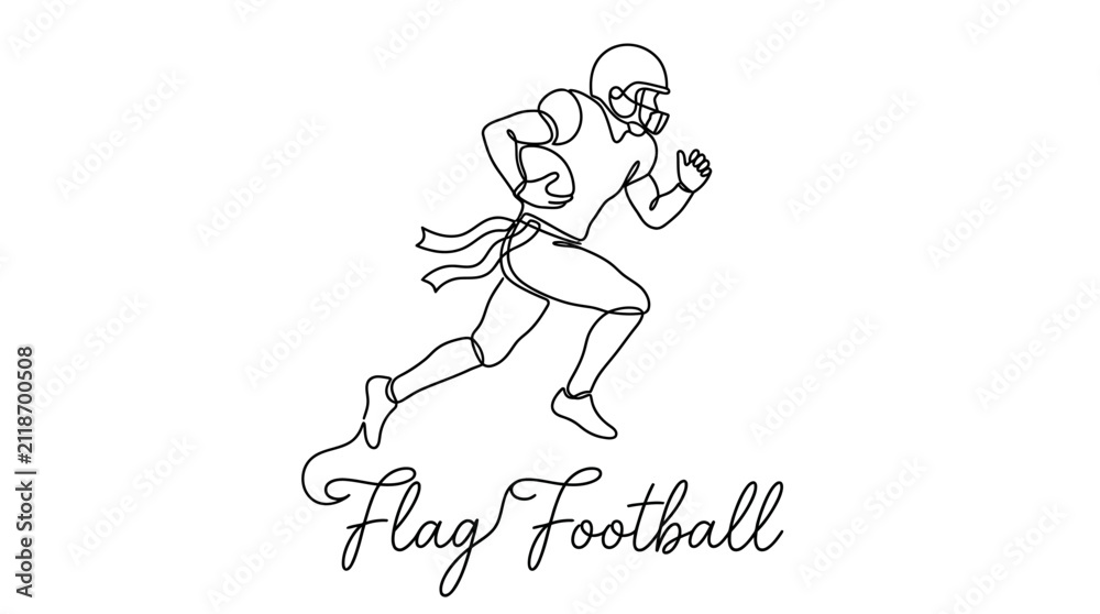 Obraz premium Minimalist Line Drawing of a Football Player Running with a Flag During a Game