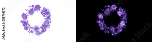 Foto Purple bokeh light circles forming a glowing ring frame with sparkling stars ide