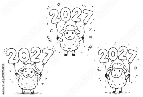 Фотография A cute vector greeting card for Chinese New Year 2027