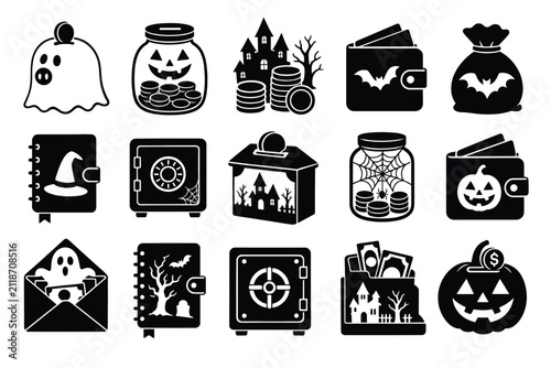 Set of halloween finance and money icons, vector illustrations