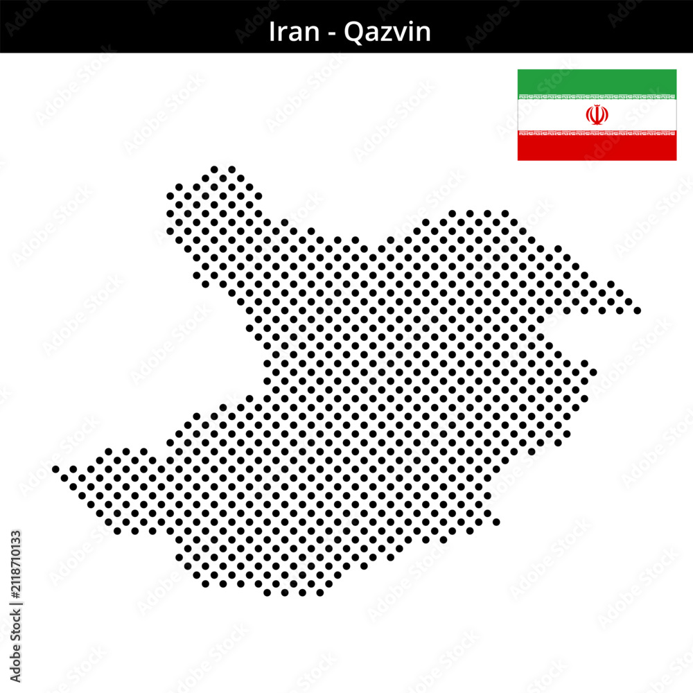 Fototapeta premium Map of Iran region Qazvin in medium sized cross shaped dots