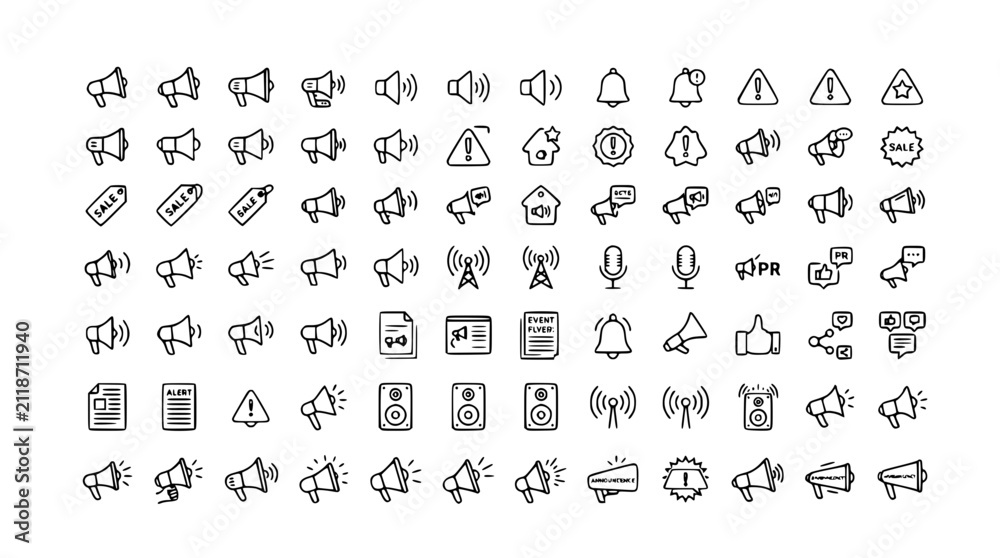 Fototapeta premium Premium Megaphone Loudspeaker Announcement Outline Icon Collection Editable Stroke Vector