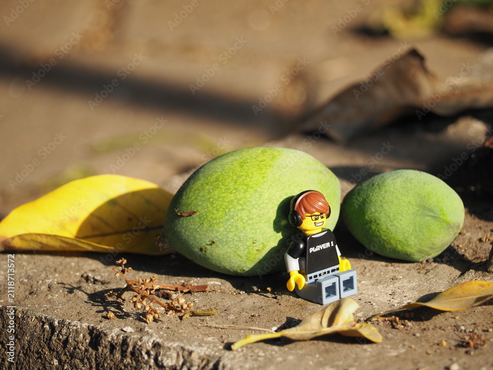 Fototapeta premium Indonesia : Miniature figure sitting on the garden. Relaxation concept. Conceptual photography. Unfocus and blurred view.