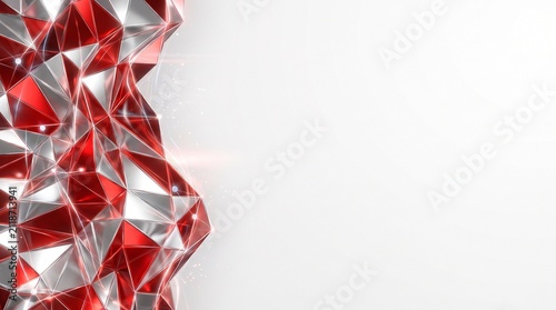 Abstract Red and White Low Poly Geometric Background with Cybernetic Plexus Elements for Indonesia Independence Day and Technology Presentation