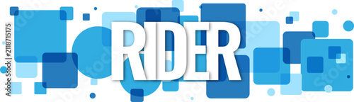 Quadro su tela Bold rider text lettering overlay on modern blue geometric square patterns for a