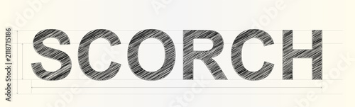 Bold scrawl typography featuring a unique scorch text effect with detailed artistic line work for designers