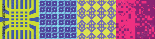 Editable geometric seamless pattern vectors abstract colorful textile backdrop set