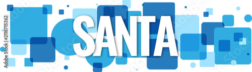 Bold Santa text design with blue geometric shapes for seasonal holiday marketing and creative web banners