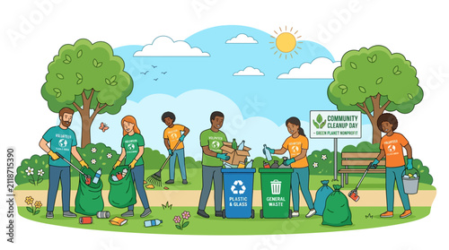 Cuadro en lienzo Community volunteers clean up park during community cleanup day promoting enviro