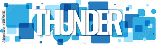 Bold thunder text with abstract blue square shapes and geometric elements for modern creative design projects