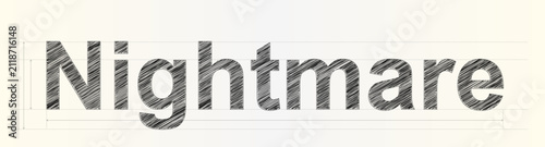 Bold typographic illustration featuring hand drawn scribbled style letters spelling the word nightmare for horror