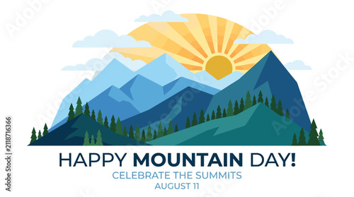 Obraz na plátne Vibrant mountain day greeting card illustration celebrating summits and nature's
