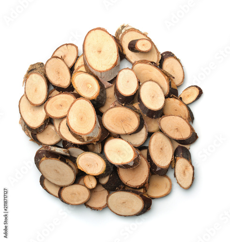 Top view of natural wood slices