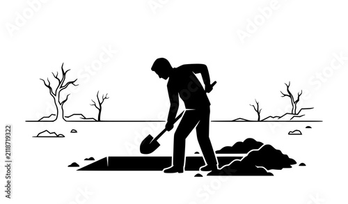 Man Digging His Own Grave Conceptual Silhouette Vector Illustration