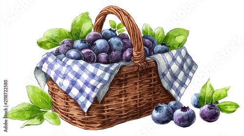 A basket of blueberries on white background