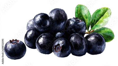 A basket of blueberries on white background