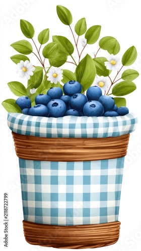 A basket of blueberries on white background