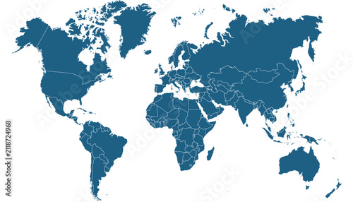 World map. Blue modern vector map. Silhouette map