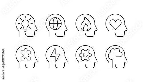 Human mind icon in thin line style. Thinking icons. Vector symbols.