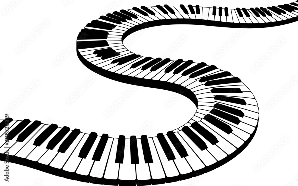 Naklejka premium Abstract piano keyboard keys in a curved wave shape