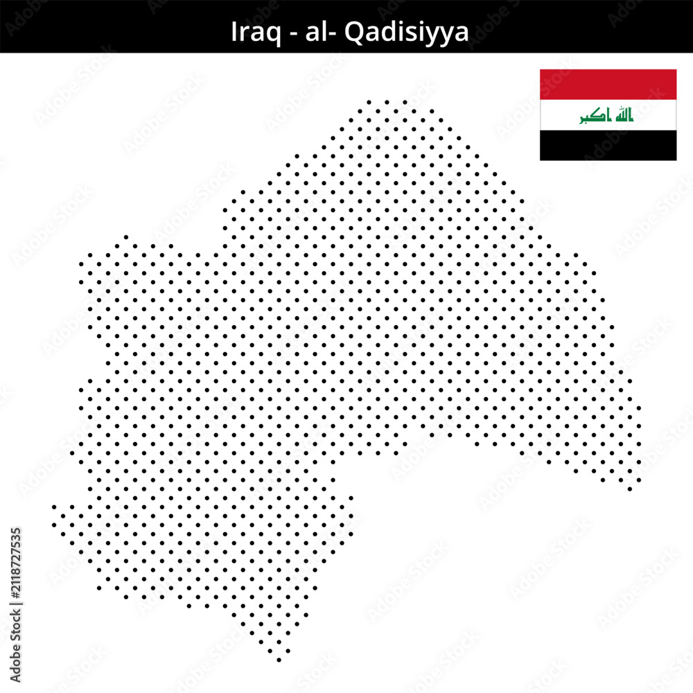 Fototapeta premium Map of Iraq region al-Qadisiyya in small cross shaped dots