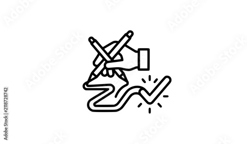 Fotografie Improvisation Flat Vector Icon with Creative Path and Success Checkmark Symbol
