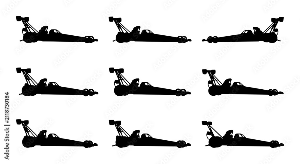 Obraz premium Formula 1 Race Car Silhouettes, Motorsport Speed Vector Icons, Dynamic Racing Vehicle Graphics, High-Speed Competition Design Elements
