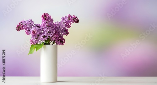 Beautiful bouquet of purple lilac flowers in a white vase