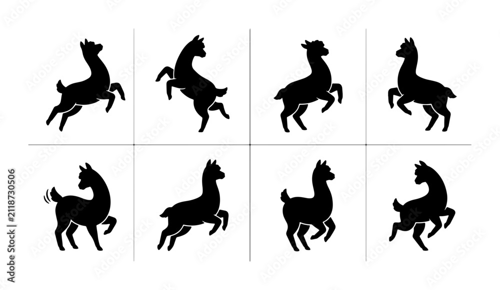 Obraz premium Llama Silhouette Collection, Andean Animal Poses, Vector Graphics Set, Farm Livestock Icons