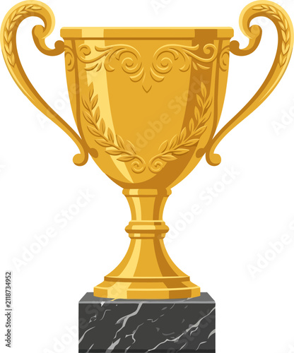 Bild auf Leinwand Golden trophy cup on marble base