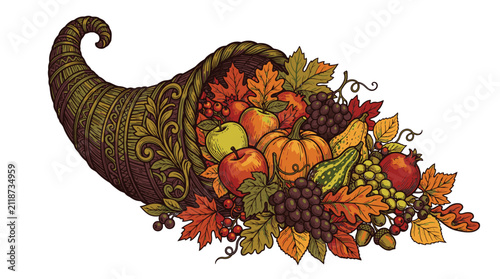 Obraz na płótnie Colorful cornucopia filled with fruits vegetables 5.