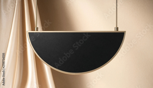 Minimalist semicircle black sign hanging on gold rods