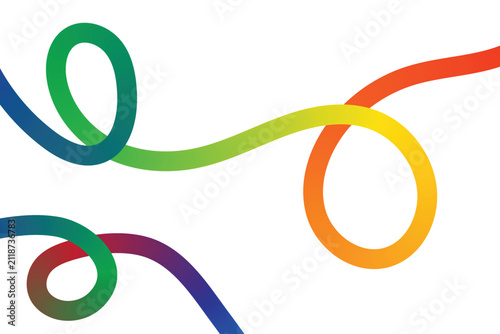Abstract colorful gradient rope or string twisted into loops isolated on a white background