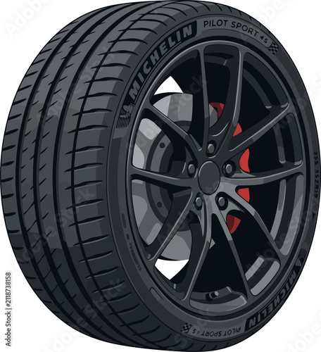 Modern car wheel with michelin pilot sport 4s tire