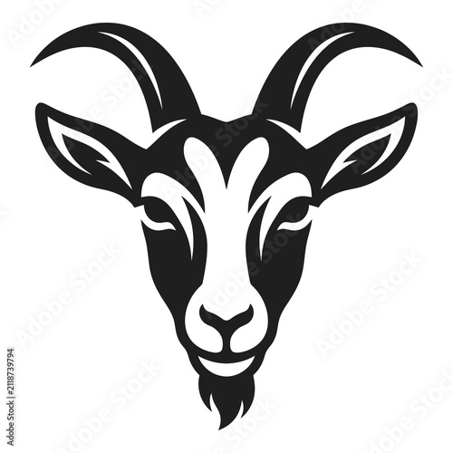 Foto Goat head illustration with long horns and beard  animal graphic icon
