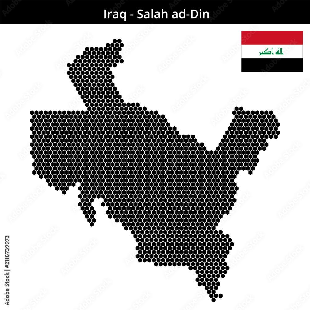 Obraz premium Map of Iraq region Salah-ad-Din in small hexagonal dots