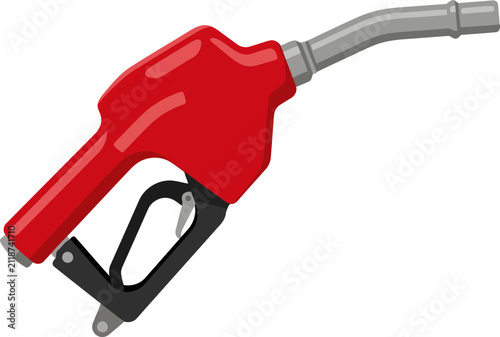 Foto Red fuel pump nozzle for gasoline or diesel refueling isolated on white backgrou