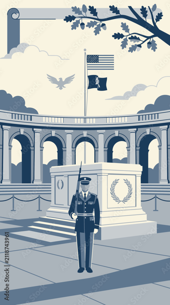 Obraz premium Tomb of Unknown Soldier Arlington Guard Duty USA Flag Patriotism Monument
