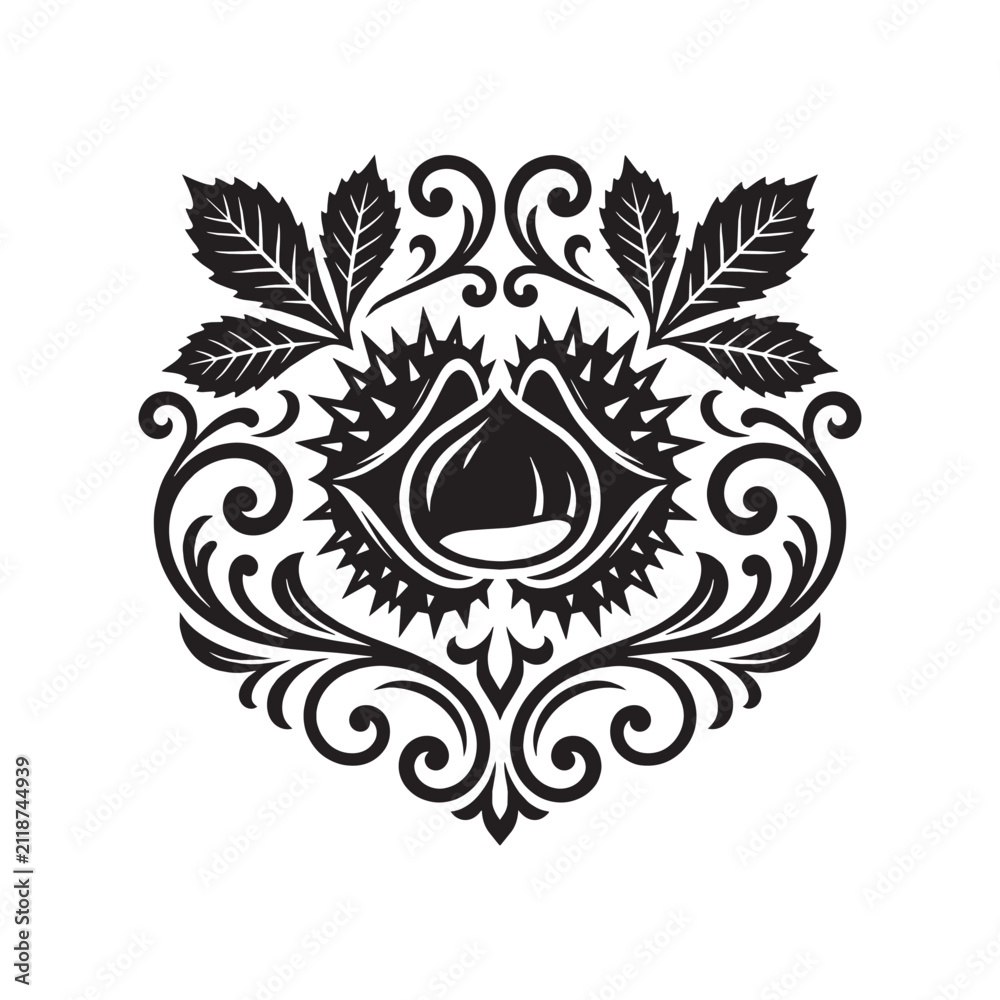 Fototapeta premium Ornamental Victorian Chestnut Graphic with Filigree Flourish and Scrollwork Details
