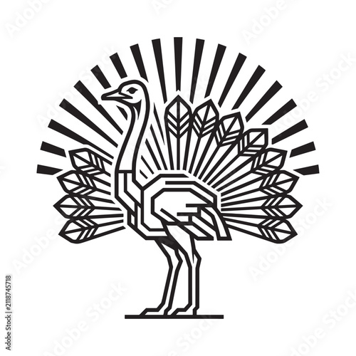 Art Deco Geometric Ostrich Illustration, Luxury Ornamental Vintage Style Bird Vector Design