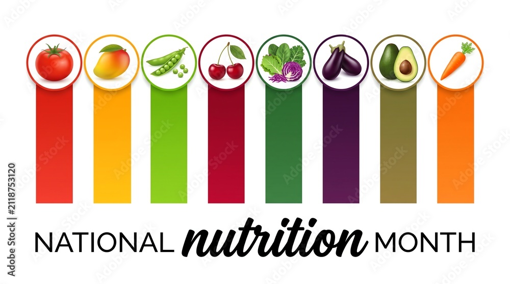 Obraz premium National Nutrition Month colorful vegetables and fruits