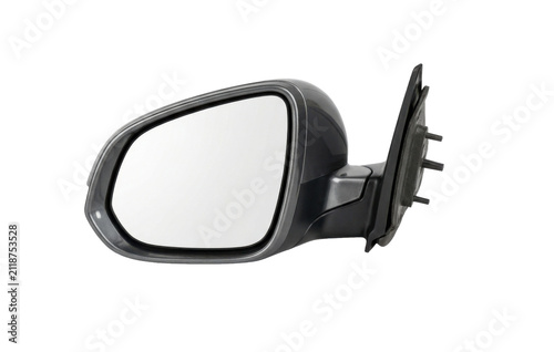 Fotografie Automotive side view mirror assembly with mounting bracket and reflective glass