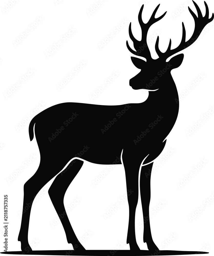 Fototapeta premium Black Deer Silhouettes Collection – Standing & Running Wildlife Vector Set