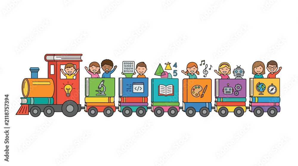 Naklejka premium Children's Learning Train with Educational Book Cars