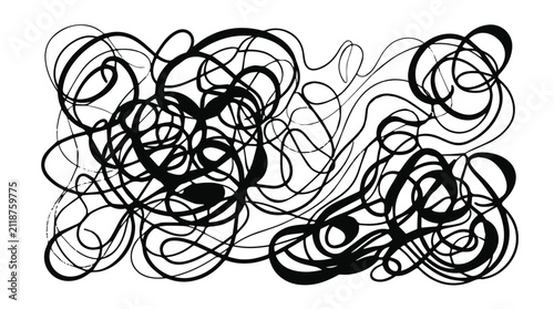 black abstract tangled lines and curved shapes on white background modern artistic design