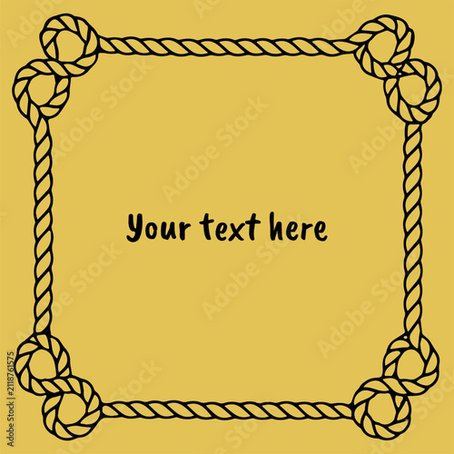 A decorative rope border frame with nautical knots on a solid yellow-gold area, ideal for design elements, posters, invitations, or banners.